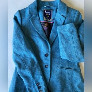 Boden Teal Wool Tweed Herringbone Jacket Sz 8